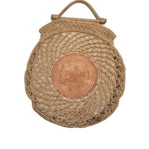 Sisal Straw and Leather Fawn Print  Bag  Purse 16 x 14